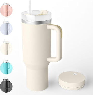 Bailkind 1182mL 40oz Botella Agua Acero Inoxidable Antifugas, Taza Termica de Acero Inoxidable Fácil de Llevar, Sin BPA, Apta Para Lavavajillas, 2 Pajita 2 Tapa con Cepillo de Limpieza-Blanco nieve